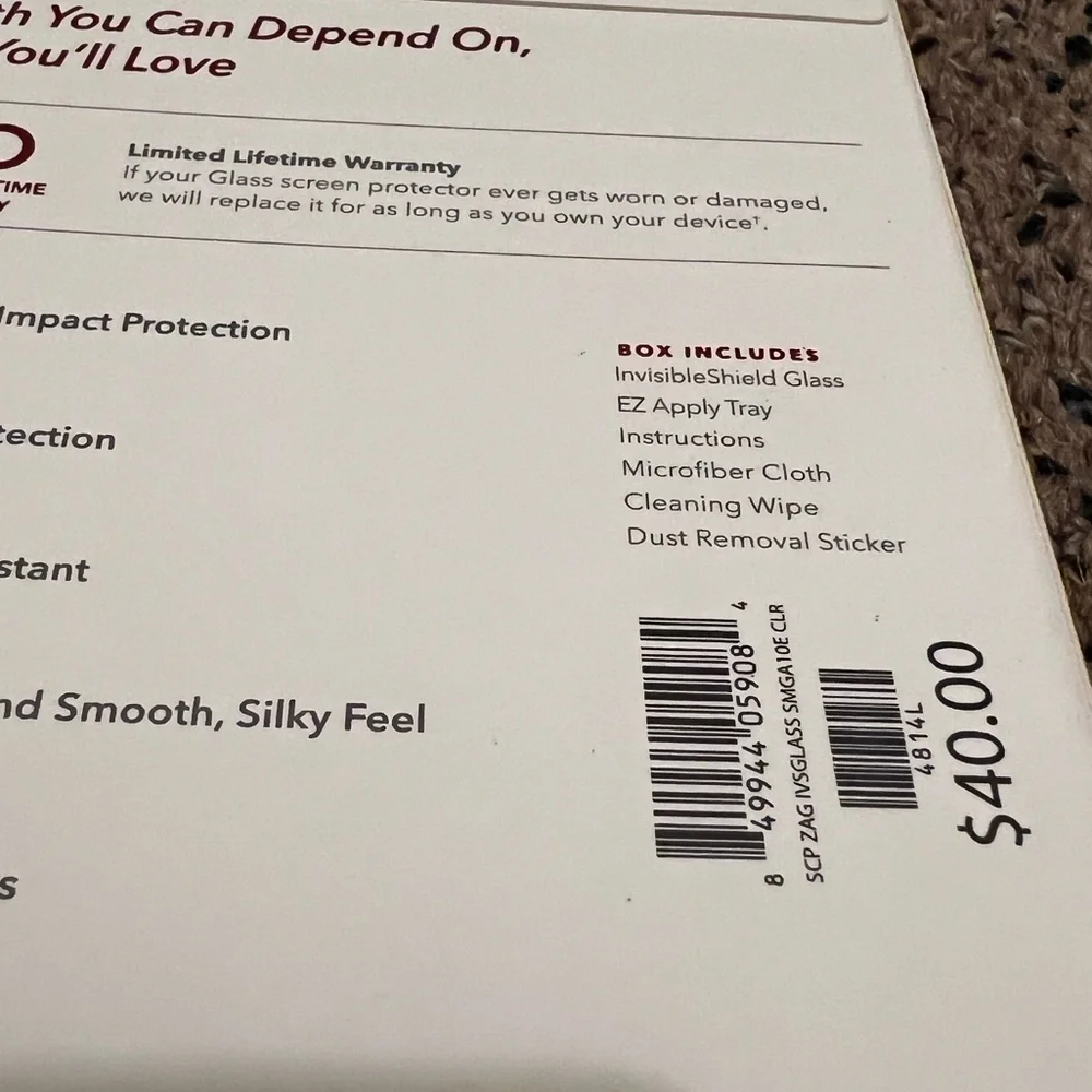 Invisible shield Samsung Galaxy A-10 screen protectors.